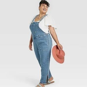 NEW-Ava & Viv Medium Wash Side Zip Overalls Jeans 22W